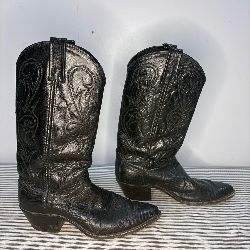 Men's Dan Post Black Lizard Cowboy Boots Size 7.5